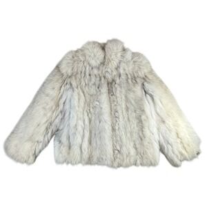 Vintage Pd FURS Blue Fox Fur Jacket Small Cream Off White Luxury Coat Made Korea